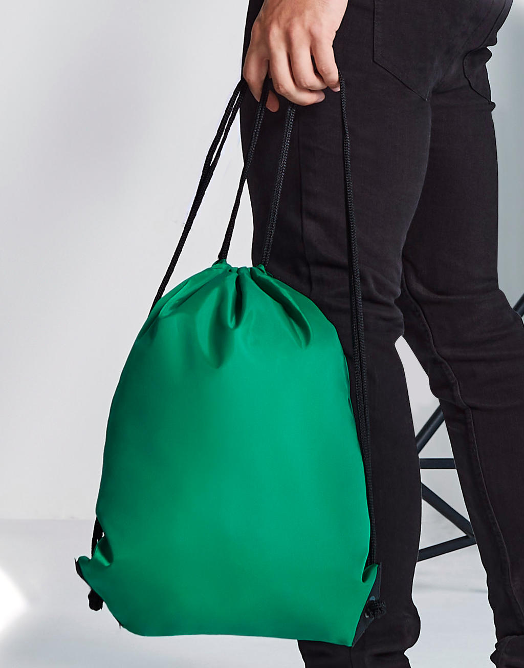 Bagbase Premium Gymsac - 11 Liter Water Resistant Drawstring Bag, 18x14 Inches, Kelly Green, Black Drawcord